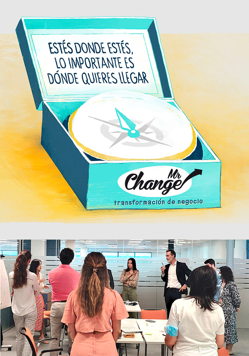 Brújula y sesión de trabajo Mr Change